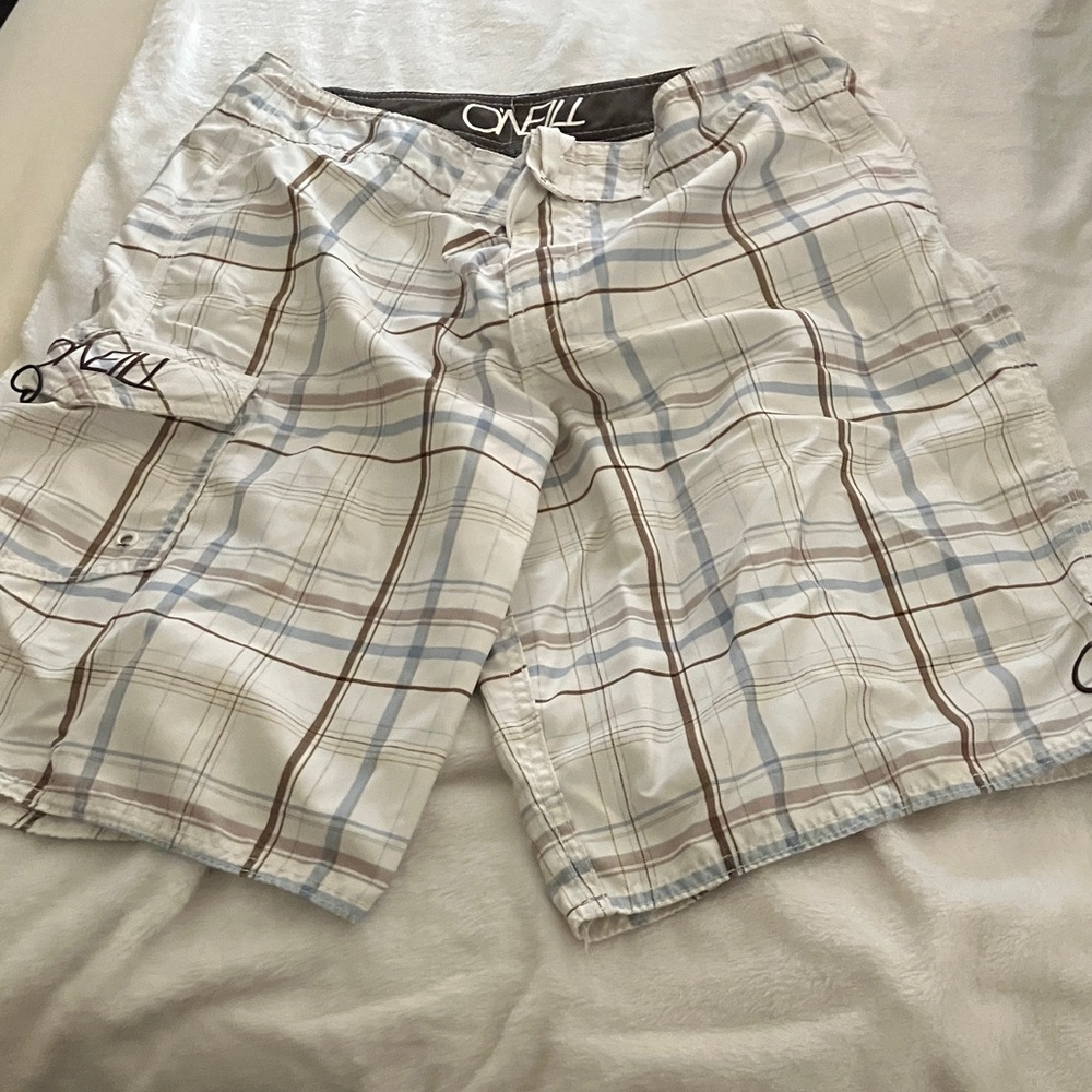 O'Neill White and Brown Plaid Shorts